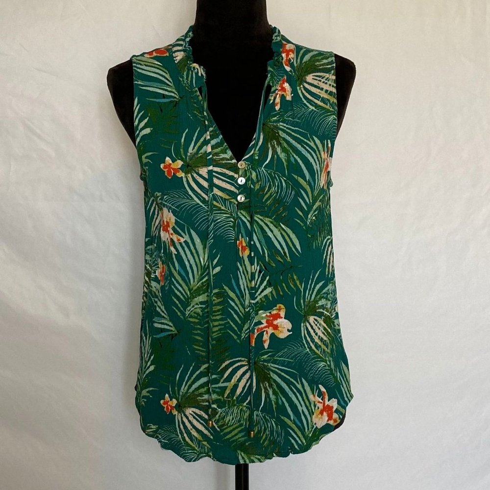 EUC Staccato Mahalo Tie Neck Top - Tropical Floral